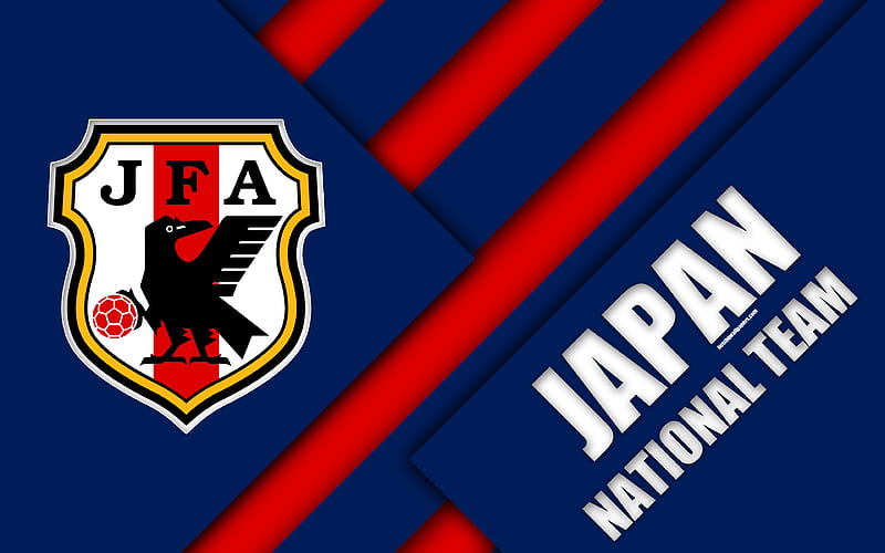 Japan football national team emblem, Asia, material design, red yellow abstraction, Japan Football Association, JFA, logo, japan, football, coat of arms, HD wallpaper