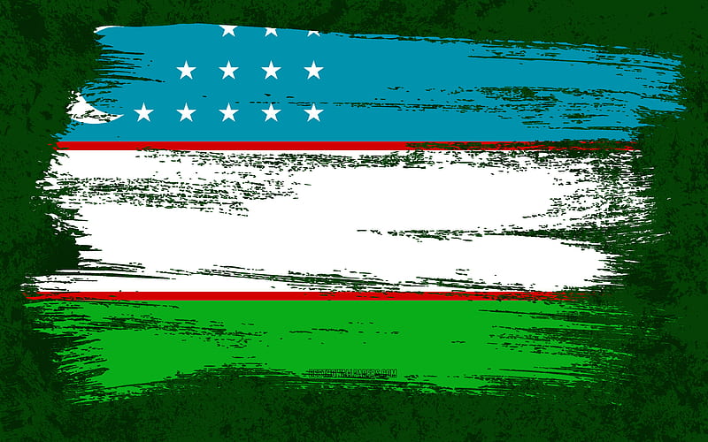 Flag of Uzbekistan, grunge flags, Asian countries, national symbols, brush stroke, Uzbek flag, grunge art, Uzbekistan flag, Asia, Uzbekistan, HD wallpaper