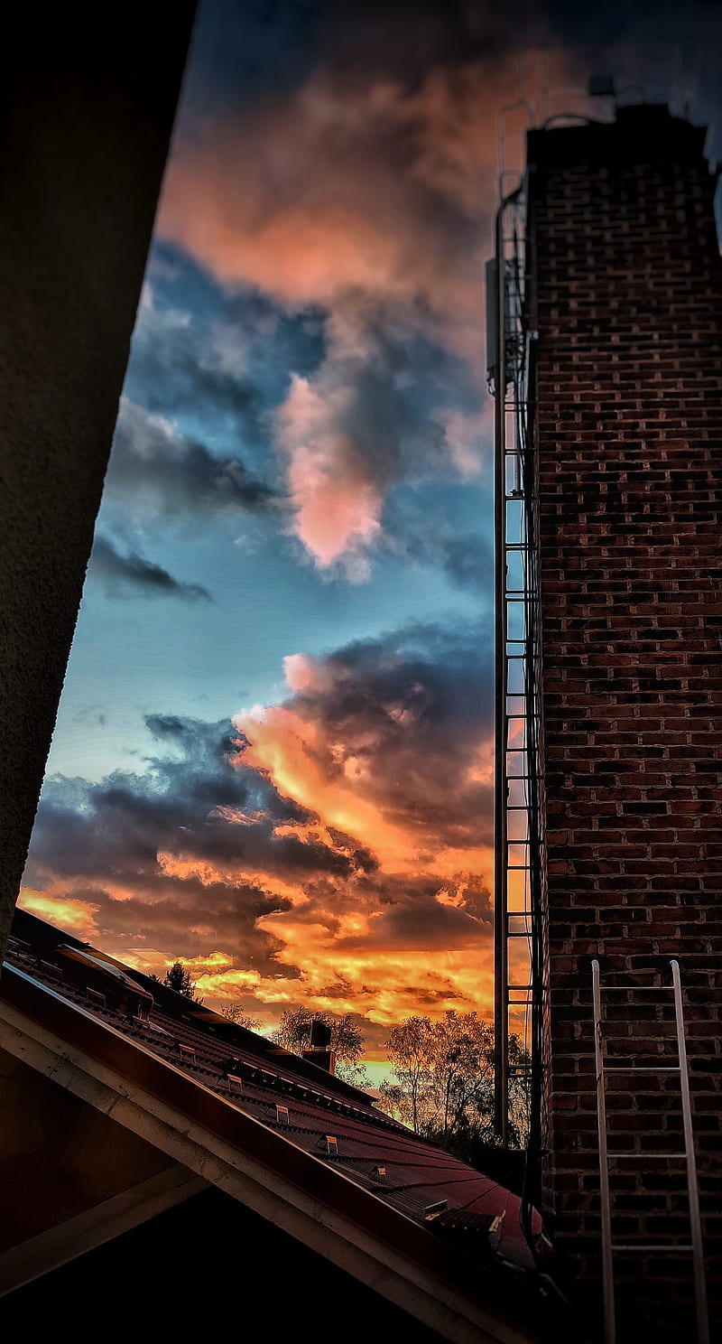Sunset , brick, chimney, HD phone wallpaper