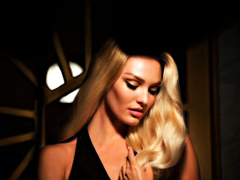 Candice Swanepoel, girl, model, black, blonde, woman, HD wallpaper