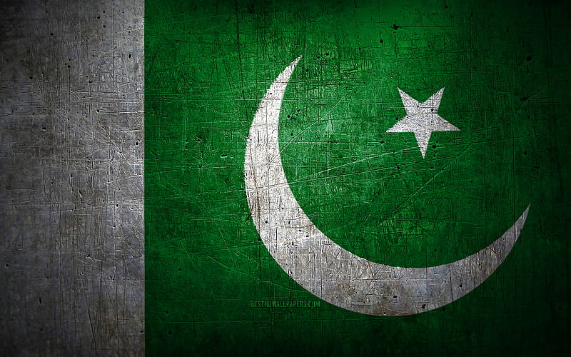 Pakistani metal flag, grunge art, asian countries, Day of Pakistan, national symbols, Pakistan flag, metal flags, Flag of Pakistan, Asia, Pakistani flag, Pakistan, HD wallpaper