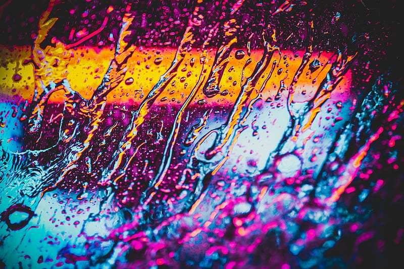 glass, water, neon, rain, macro, HD wallpaper