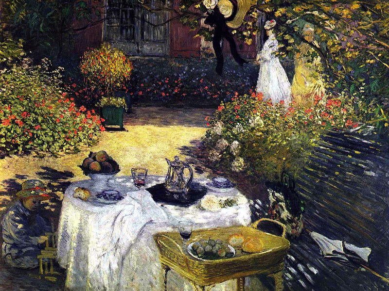 Claude Monet The Luncheon, claude monet, cafe, sidewalk, luncheon, monet, HD wallpaper