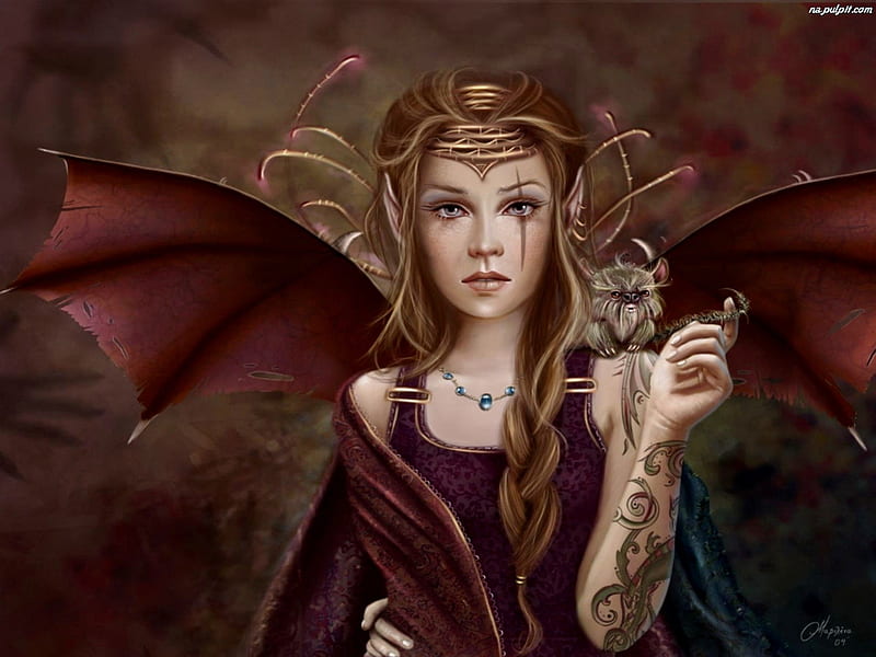 Bat Winged Fairy, tattoos, pet, fantasy, wings, bat, jewlery, fairy, HD wallpaper