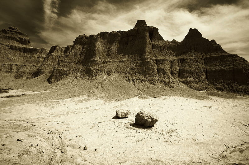 Badlands Sepia, sepia, rocks, sand, desert, mountains, badlands, HD ...