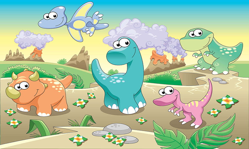 Kids Mural Cartoon Dinosaur, Dinosaur Print, HD wallpaper