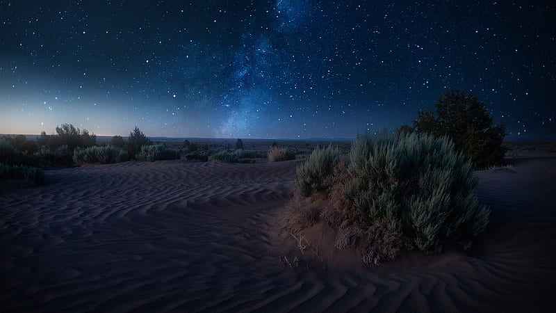 Desert Landscape With Background Of Starry Sky During Nighttime Nature, HD wallpaper