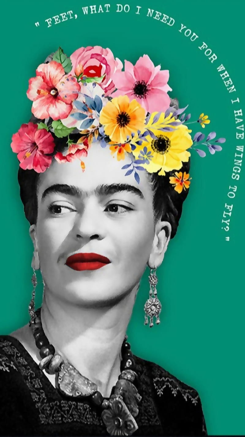 Frida Kahlo, art, black and white, black and white, floral crown, flowers, green, mexican, painter, painting, sayings, HD phone wallpaper