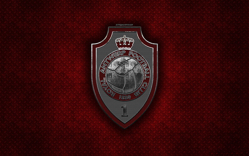 Royal Antwerp FC, Belgian football club, red metal texture, metal logo, emblem, Antwerp, Belgium, Jupiler Pro League, Belgian First Division A, creative art, football, HD wallpaper