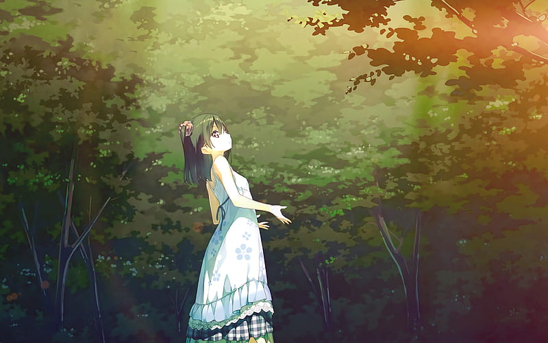 anime, girl, green, art, illustration, flare, HD wallpaper