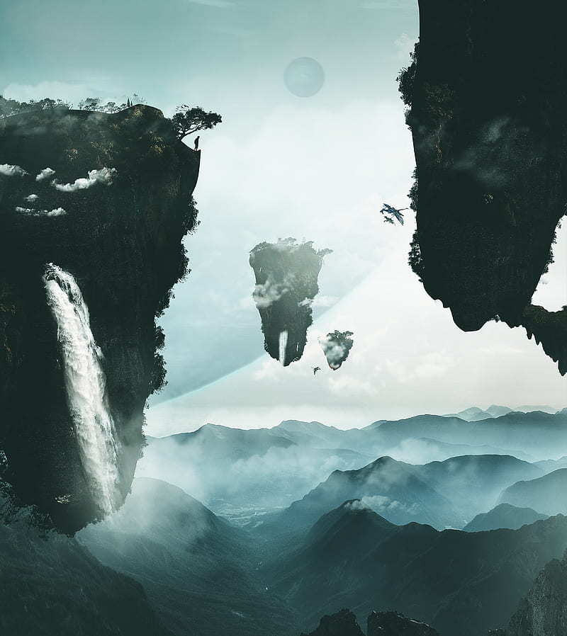 rocks, mountains, fog, landscape, fantastic, HD phone wallpaper