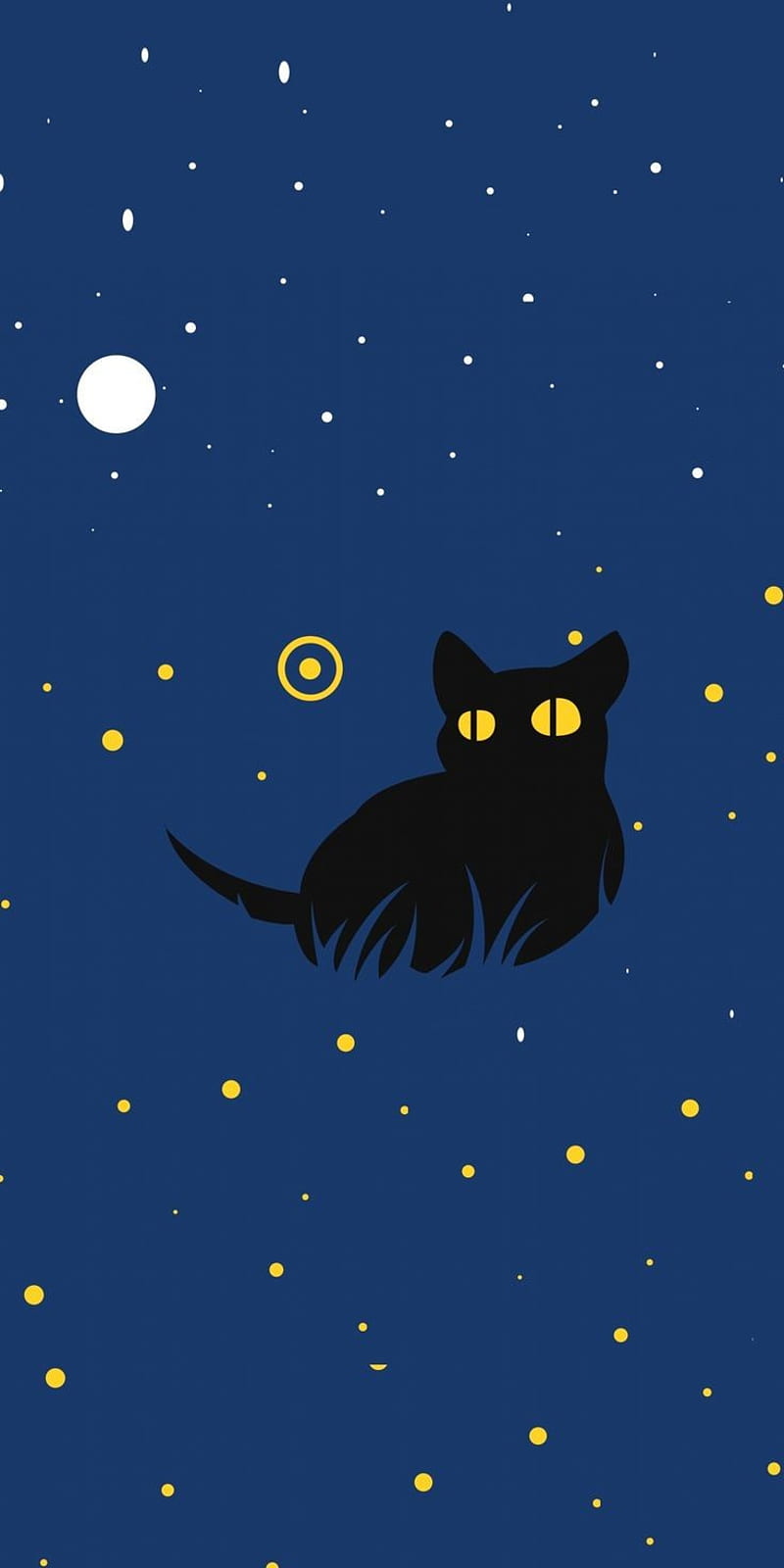 Midnight, cat, black cat, universe, blue, star, cute, aesthetic ...