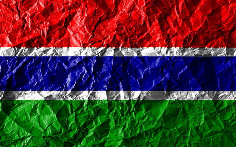 Gambian flag crumpled paper, African countries, creative, Flag of Gambia, national symbols, Africa, Gambia 3D flag, Gambia, HD wallpaper