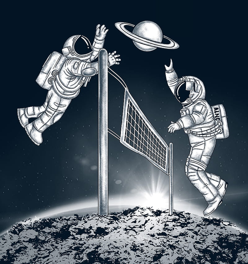 astronauts, volleyball, planet, space, art, HD phone wallpaper