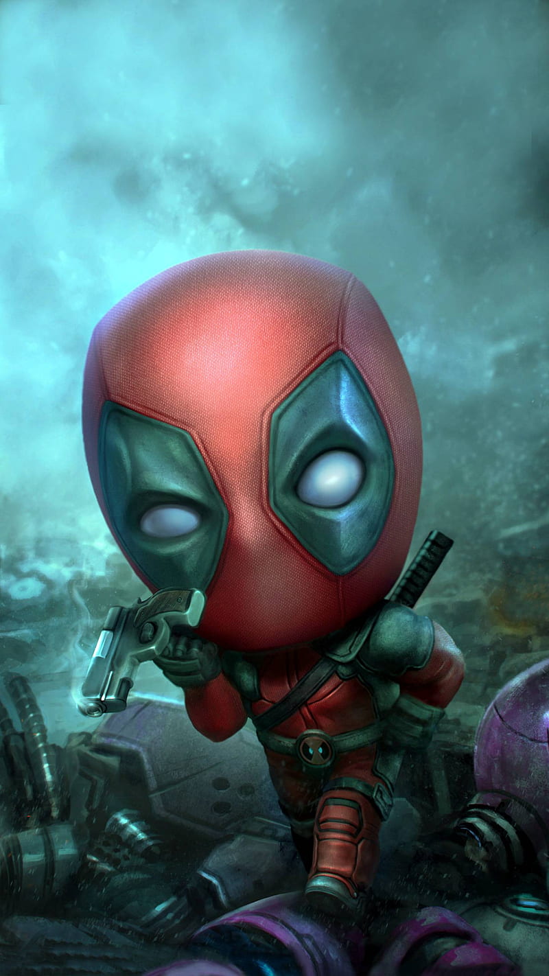 Mini Deadpool, marvel, mask, red, super hero, HD phone wallpaper