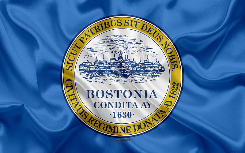 Flag of Boston silk texture, American city, blue silk flag, Boston flag, Massachusetts, USA, art, United States of America, Boston, HD wallpaper