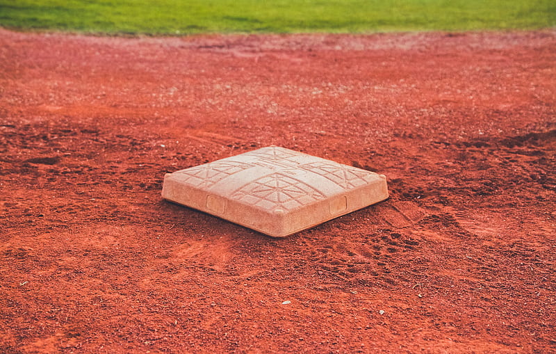square brown concrete baseball base on soil, HD wallpaper