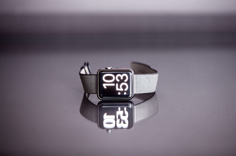 silver titanium Apple Watch with gray nylon strap, HD wallpaper
