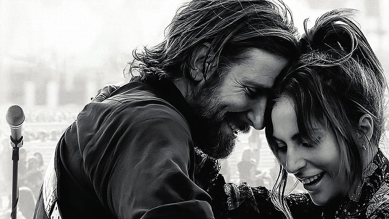 A Star Is Born (2018), white, a star is born, couple, poster, Lady Gaga, movie, black, man, singer, bw, actress, Bradley Cooper, actor, HD wallpaper