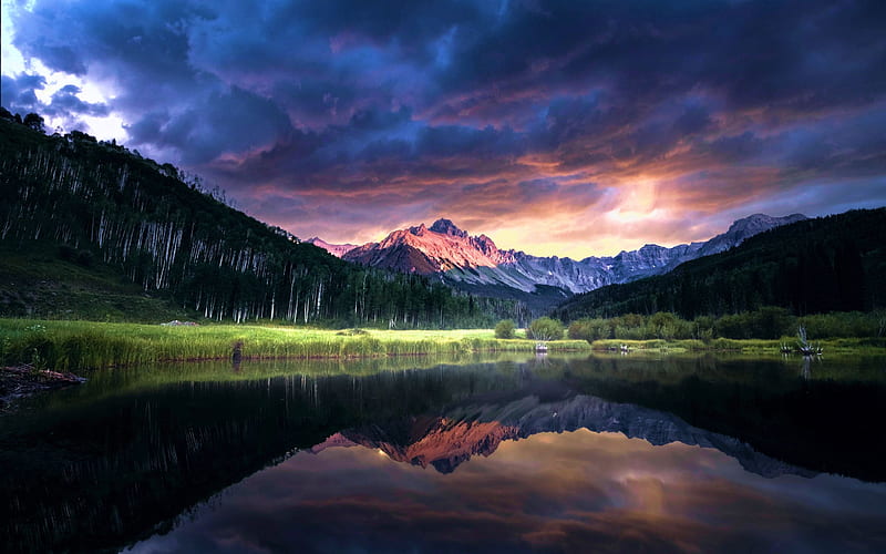 Mount Sneffles Reflection, Southwest Colorado,, sky, water, mountains, clouds, landscape, usa, HD wallpaper