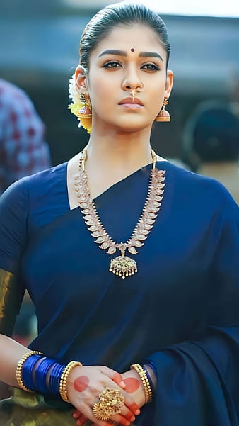 HD wallpaper nayanthara sk blue saree actress lady superstar south indian traditional look thumbnail