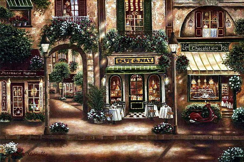 Streets of Paris, cafe, house, france, painting, flowers, artwork, HD  wallpaper | Peakpx