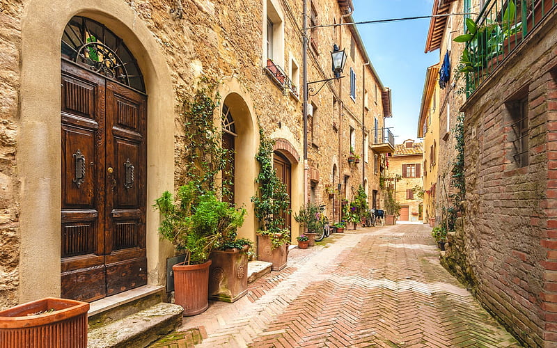 Siena, old houses, summer, white stone, streets, Tuscany, Italy, HD wallpaper