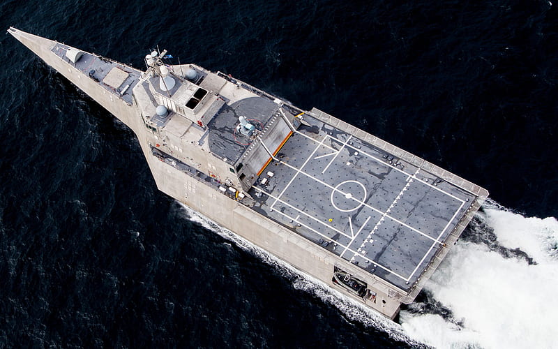 USS Coronado, LCS-4, littoral combat ship, Trimaran, Top view, US Navy, American warship, USA, Independence class, HD wallpaper