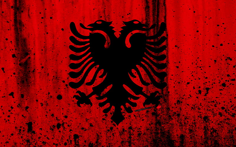 Albanian flag grunge, flag of Albania, Europe, Albania, national symbolism, coat of arms of Albania, Albanian coat of arms, HD wallpaper