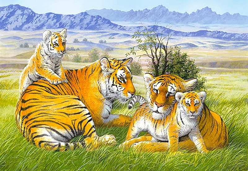 Tiger Family Watercolor Illustration Tiger Portrait Father Tiger Cub Stock  Illustration by ©inna73 #489391576