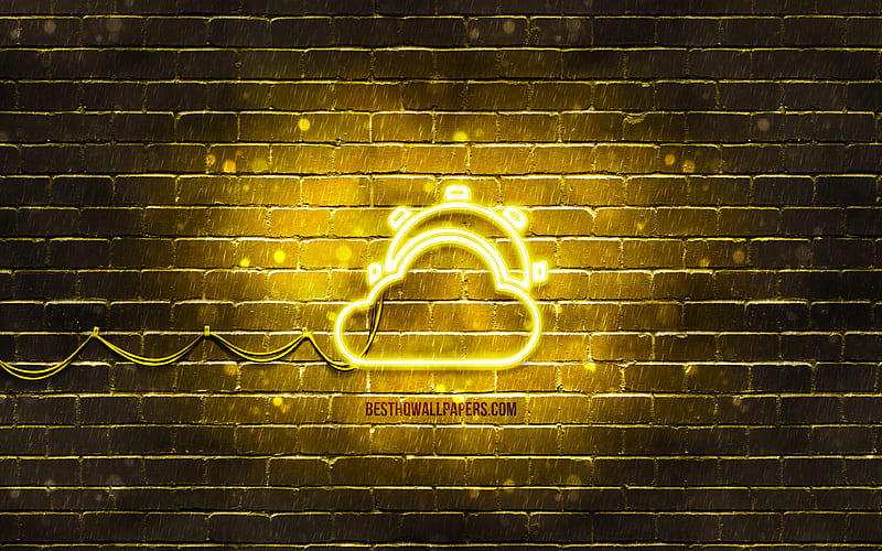 Sun Behind Cloud neon icon yellow background, neon symbols, Sun Behind Cloud, neon icons, Sun Behind Cloud sign, nature signs, Sun Behind Cloud icon, nature icons, HD wallpaper