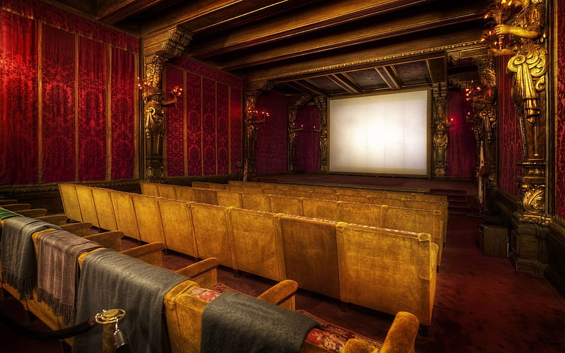 vintage movie theatre, movie, chairs, screen, theatre, vintage, HD wallpaper