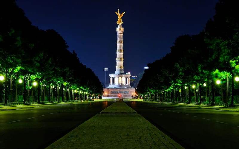 Night, Architecture, Berlin, Monuments, Light, Germany, , Berlin Victory Column, HD wallpaper