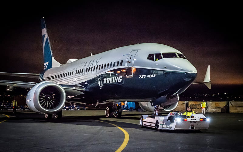 Boeing 737 MAX, airport, passenger plane, night, civil aviation, Boeing, HD wallpaper