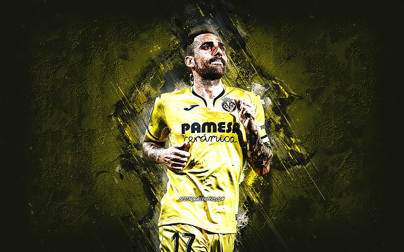 Paco Alcacer, Villarreal CF, Spanish footballer, portrait, yellow stone background, Villarreal, La Liga, football, HD wallpaper