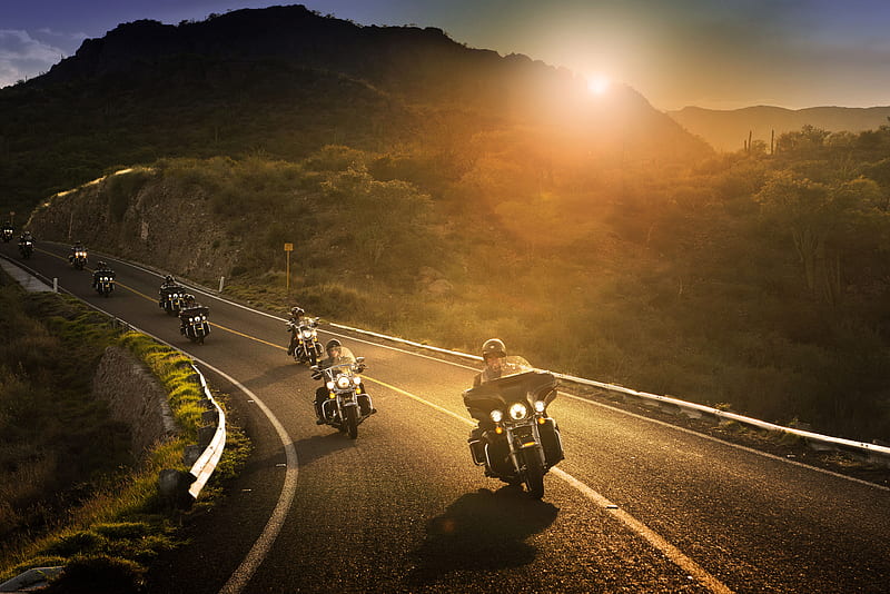 Harley Davidson Riders , harley-davidson, bikes, graphy, sunset, HD wallpaper