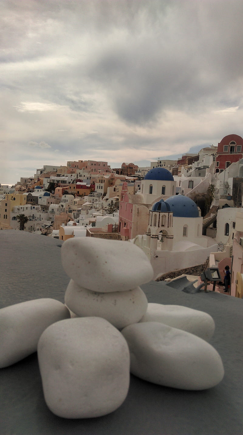 Santorini, church, clouds, greece, greek, holidays, island, sea, tourist, view, HD phone wallpaper
