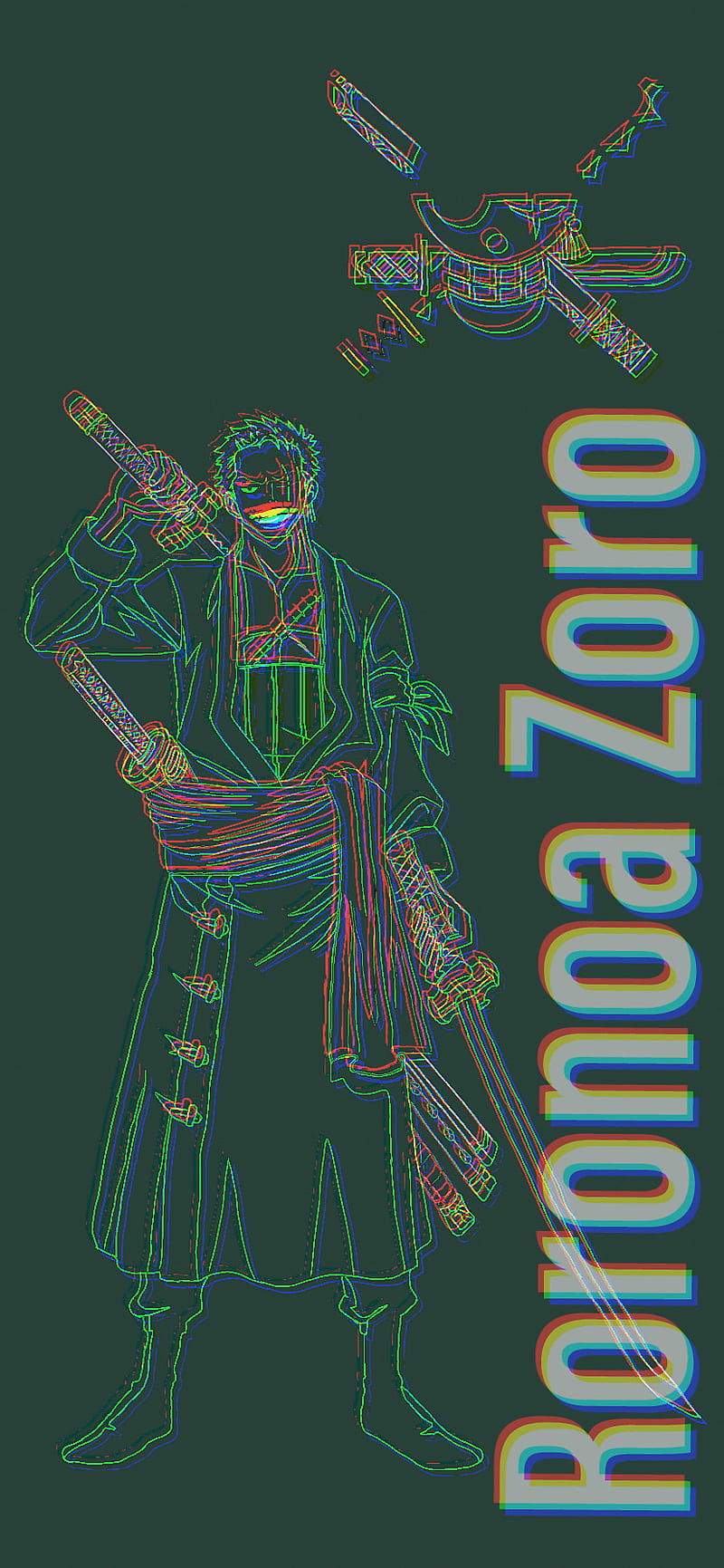 Green Zoro Glitch, anime, one piece, roronoa zoro, strawhat, strawhat pirates, swordsman, HD phone wallpaper
