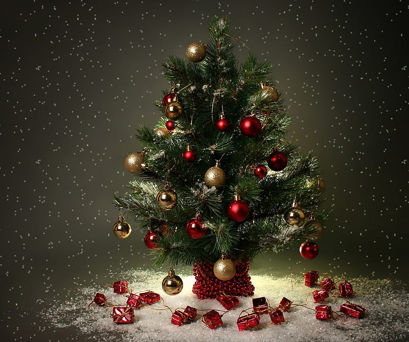 christmas tree, balls, presents, HD wallpaper