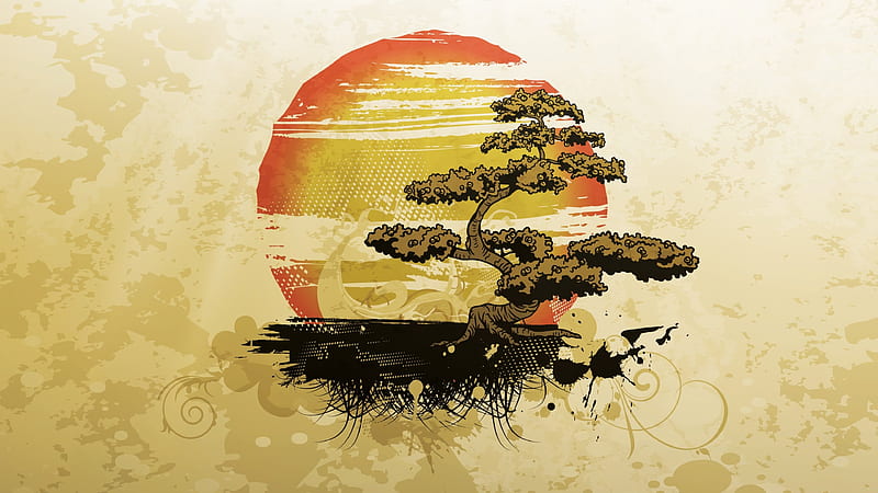 Bonsai Island Tree, bonsai, vector art, tree, graphics, island, HD wallpaper