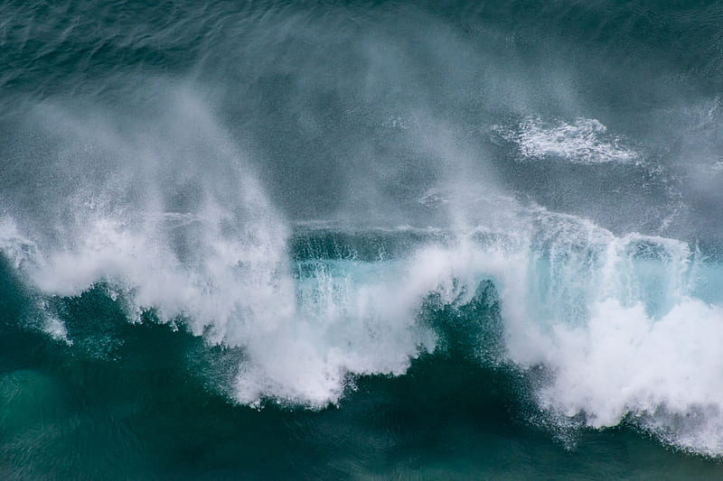 waves, aerial view, sea, foam, water, HD wallpaper