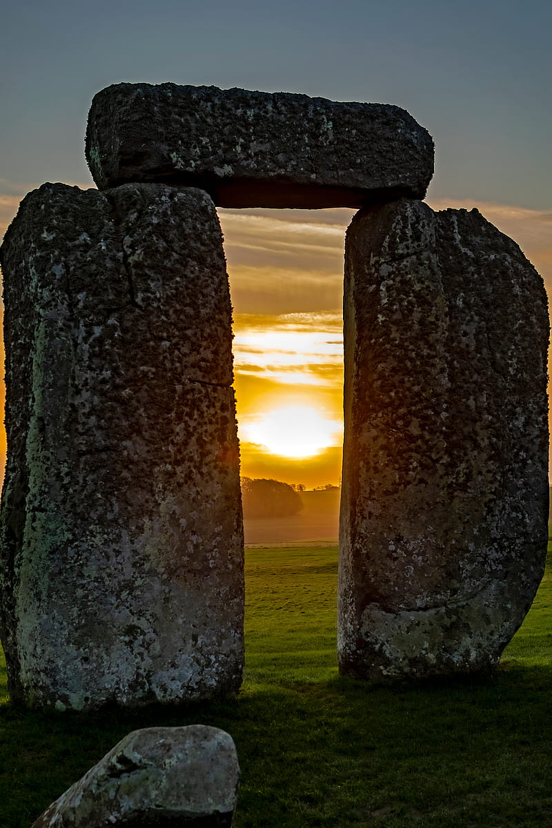 stones, megalith, sunset, stonehenge, england, HD phone wallpaper