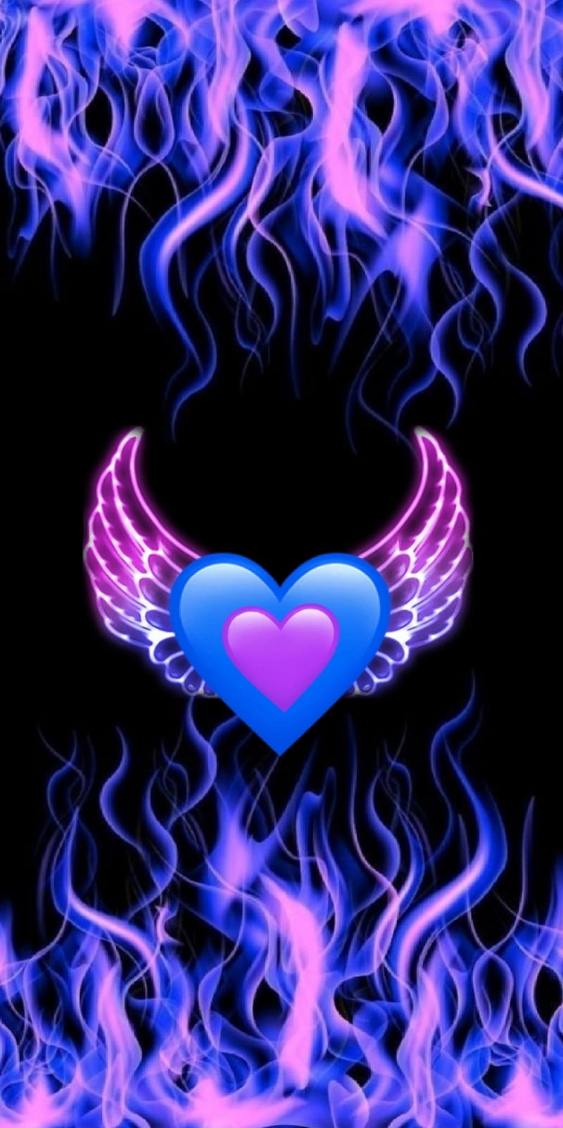 Hearts on fire, blue, flames, love, purple, HD mobile wallpaper