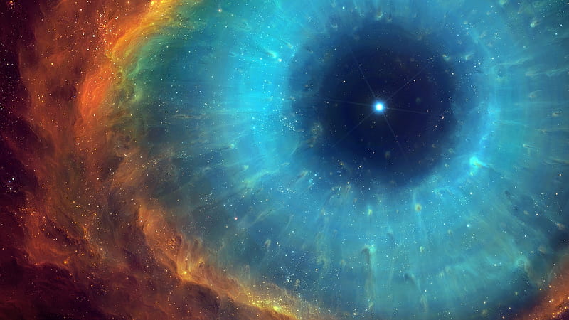 Nebula, luminos, orange, space, cosmos, sky, blue, star, gods eye, HD wallpaper