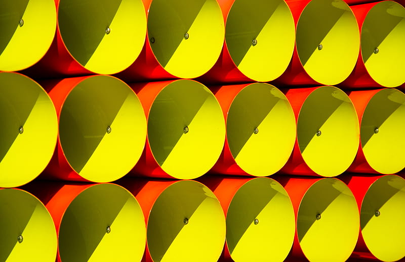 pipes, metal, metallic, bright, yellow, HD wallpaper