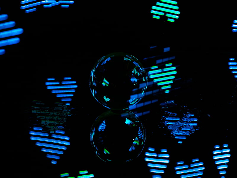 ball, reflection, heart, neon, HD wallpaper