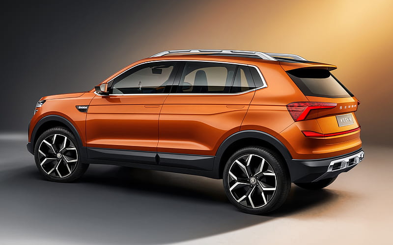 Skoda Vision IN, 2020, side view, compact crossover, new orange Vision IN, Czech cars, HD wallpaper