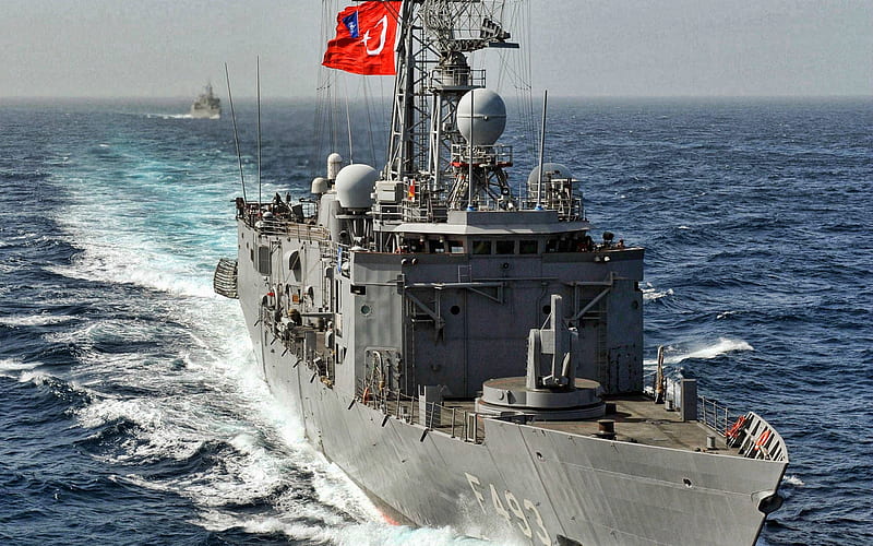 TCG Gelibolu, F493, Turkish guided-missile frigate, Turkish Navy, Turkey flag, Turkish warships, HD wallpaper