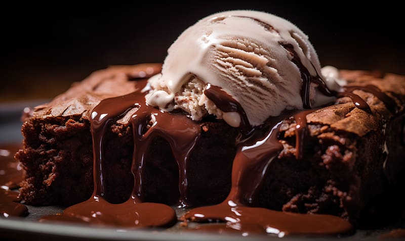 Chocolate brownie, Melting, Baked, Ice cream, Suger, Chocolate, HD wallpaper