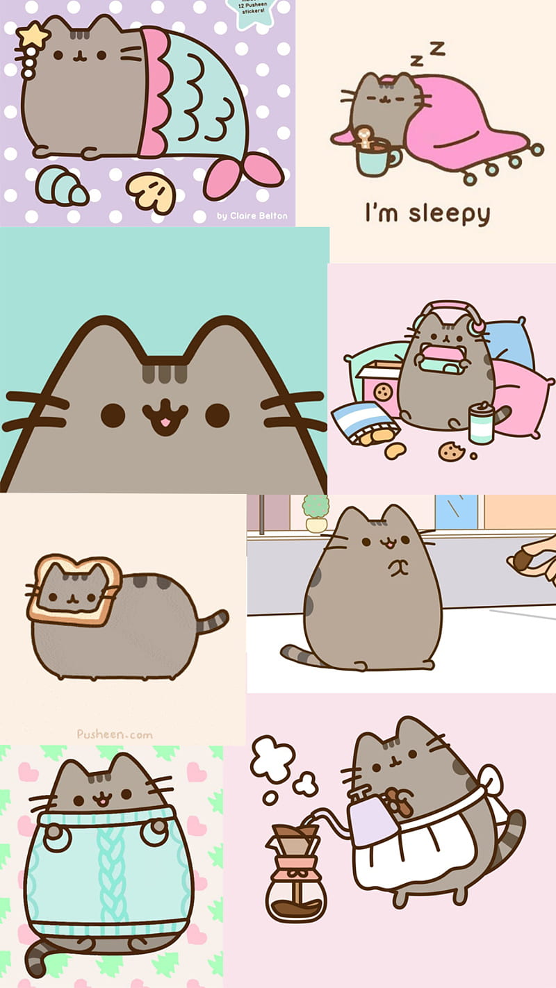 Pusheen Cat, adorable, cartoon, cat, cats, collage, cute, drawing, cat,  kawaii, HD phone wallpaper | Peakpx